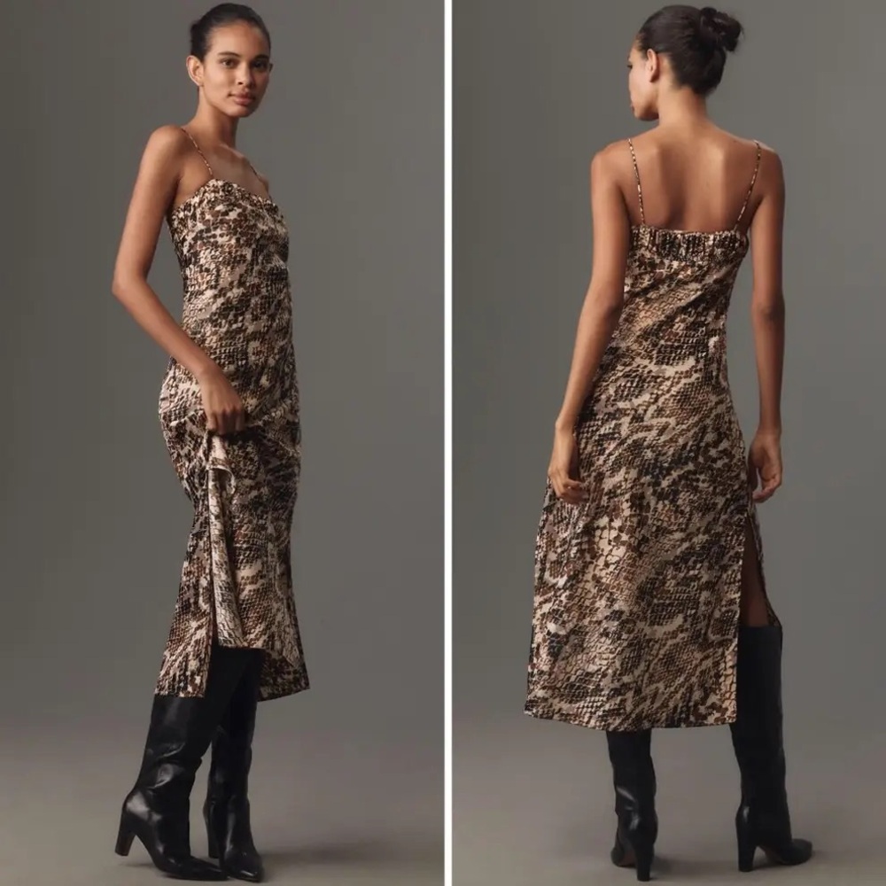 Anthropologie Snakeskin Print Neutral Maxi Slip Dress-XS-NWT